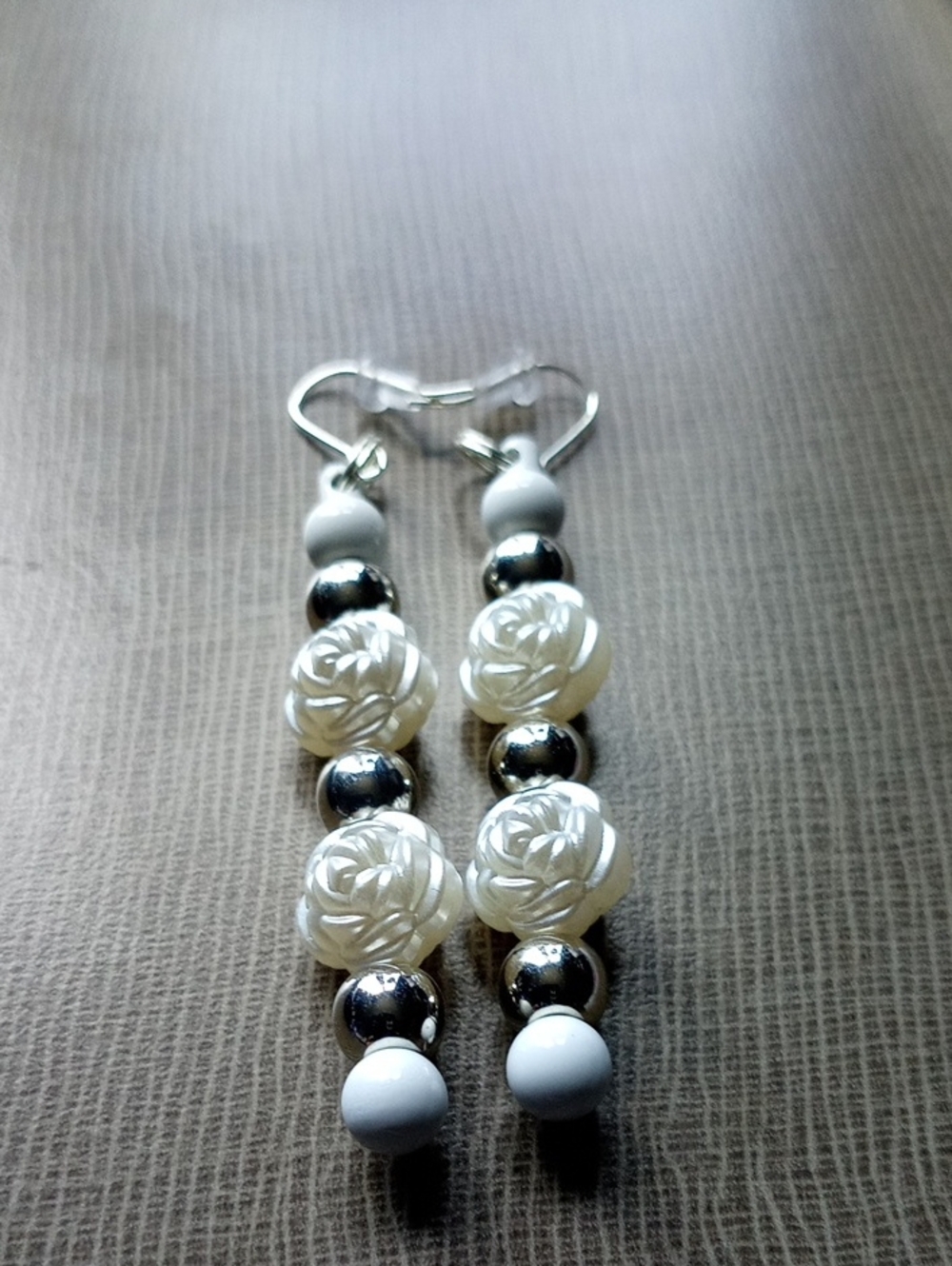 Elegant White Floral Bead Drop Earrings